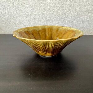 Vintage Oval Ceramic Planter // Gold Drip Glaze // USA Pottery